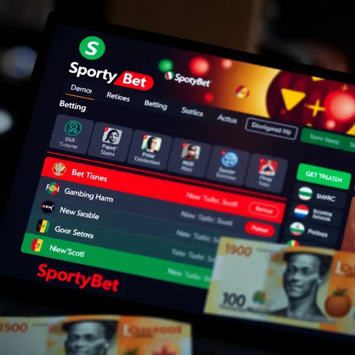 Mobile phone displaying SportyBet app with local payment methods for deposits