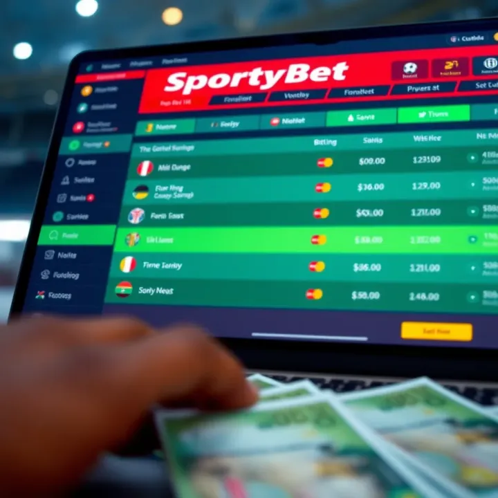 A smartphone displaying the SportyBet app interface with a US dollar account balance